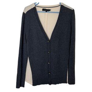 Rag & Bone Merino Wool Cashmere Cardigan Sweater M Colorblock Gray Cream - FLAW